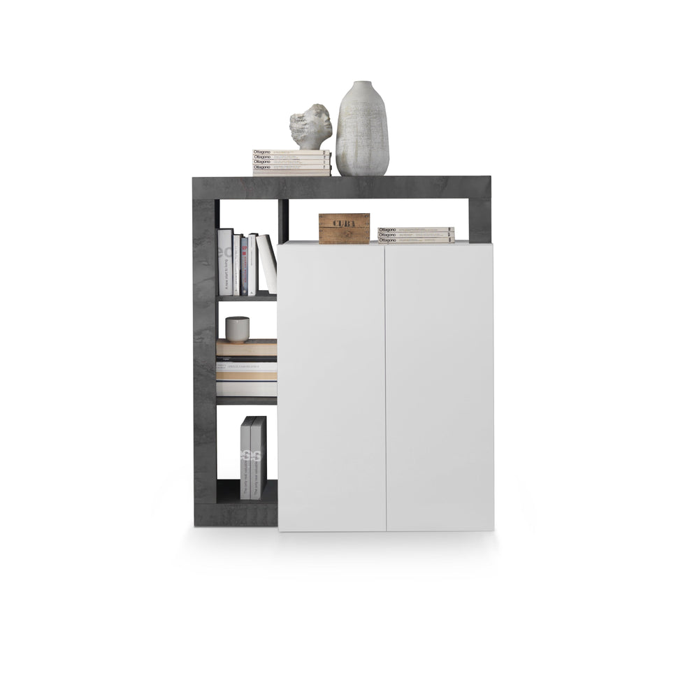Lorenzo 2 Door White Gloss and Anthracite Tall Sideboard/Highboard - FurniComp