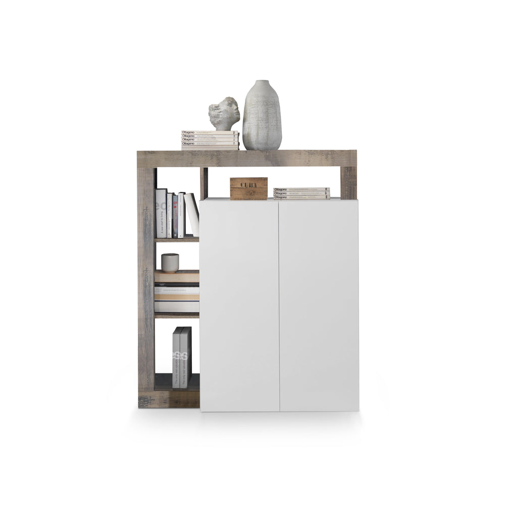 Lorenzo 2 Door White Gloss and Natural Oak Tall Sideboard/Highboard - FurniComp