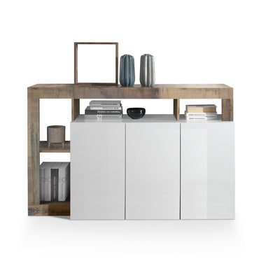 Lorenzo 3 Door White Gloss and Natural Oak Sideboard - FurniComp