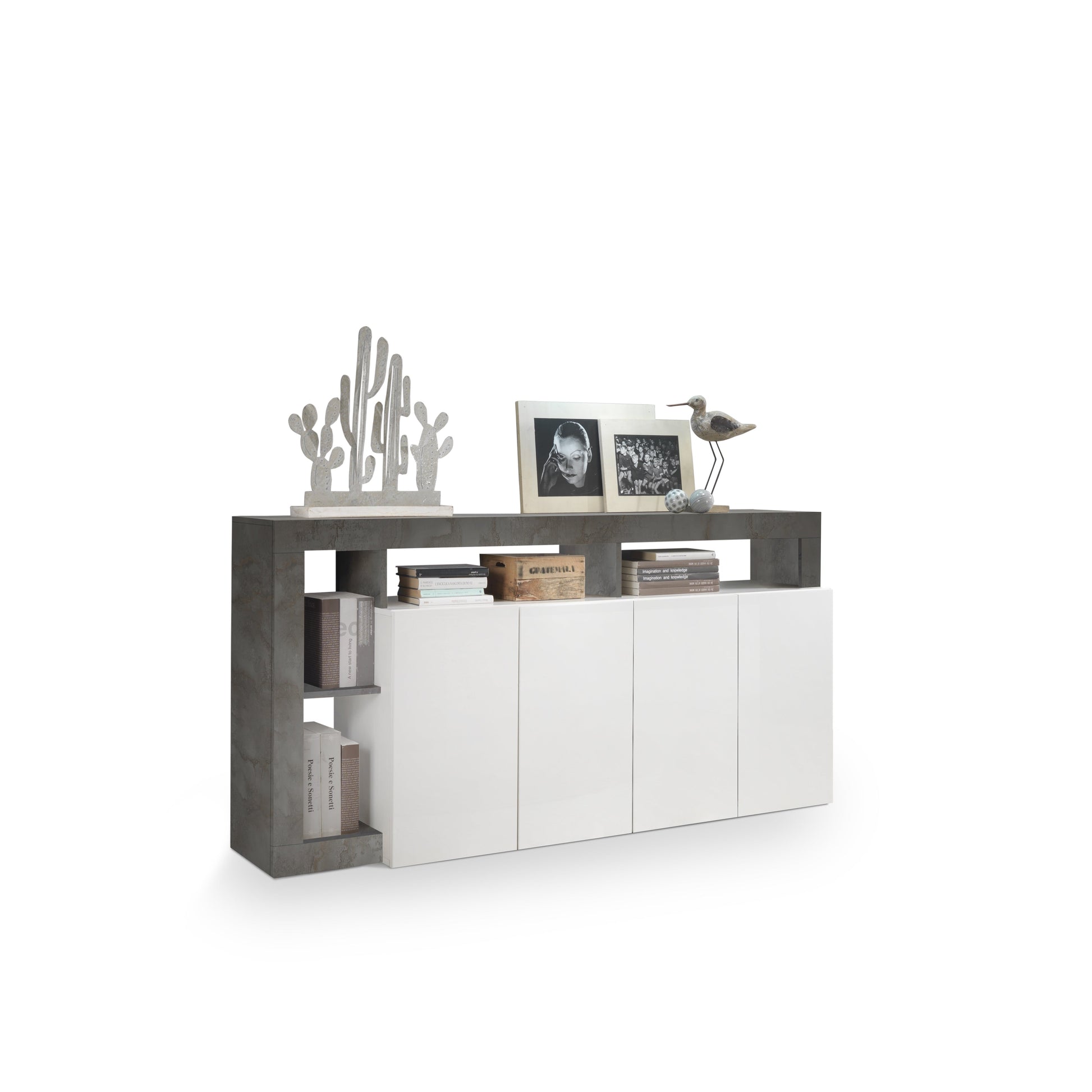 Lorenzo 4 Door White Gloss and Anthracite Sideboard - FurniComp