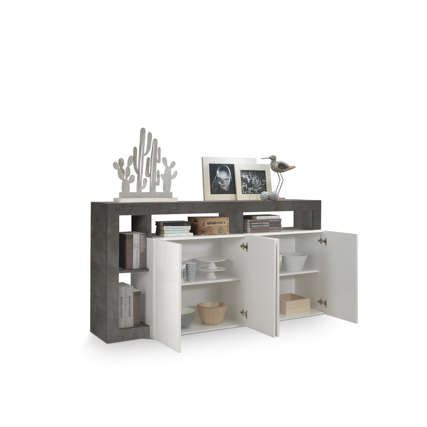 Lorenzo 4 Door White Gloss and Anthracite Sideboard - FurniComp