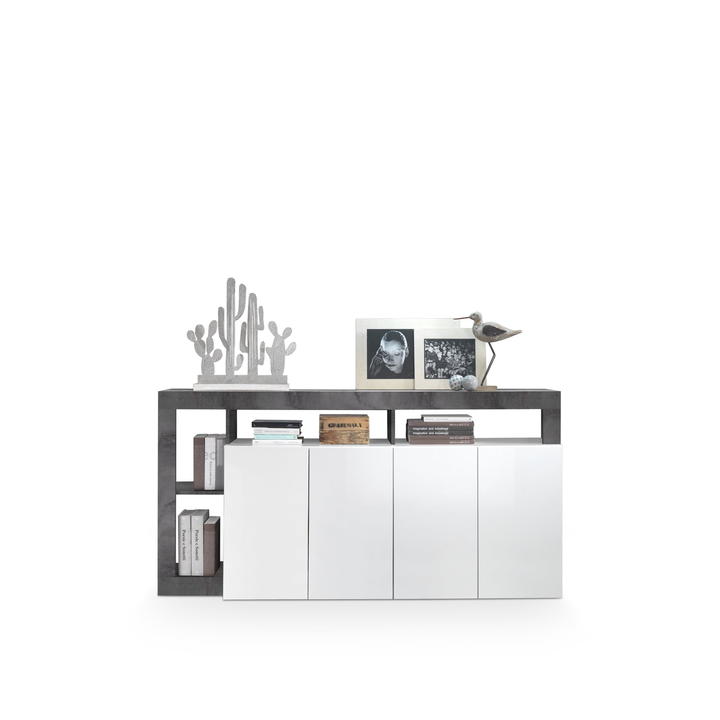 Lorenzo 4 Door White Gloss and Anthracite Sideboard - FurniComp