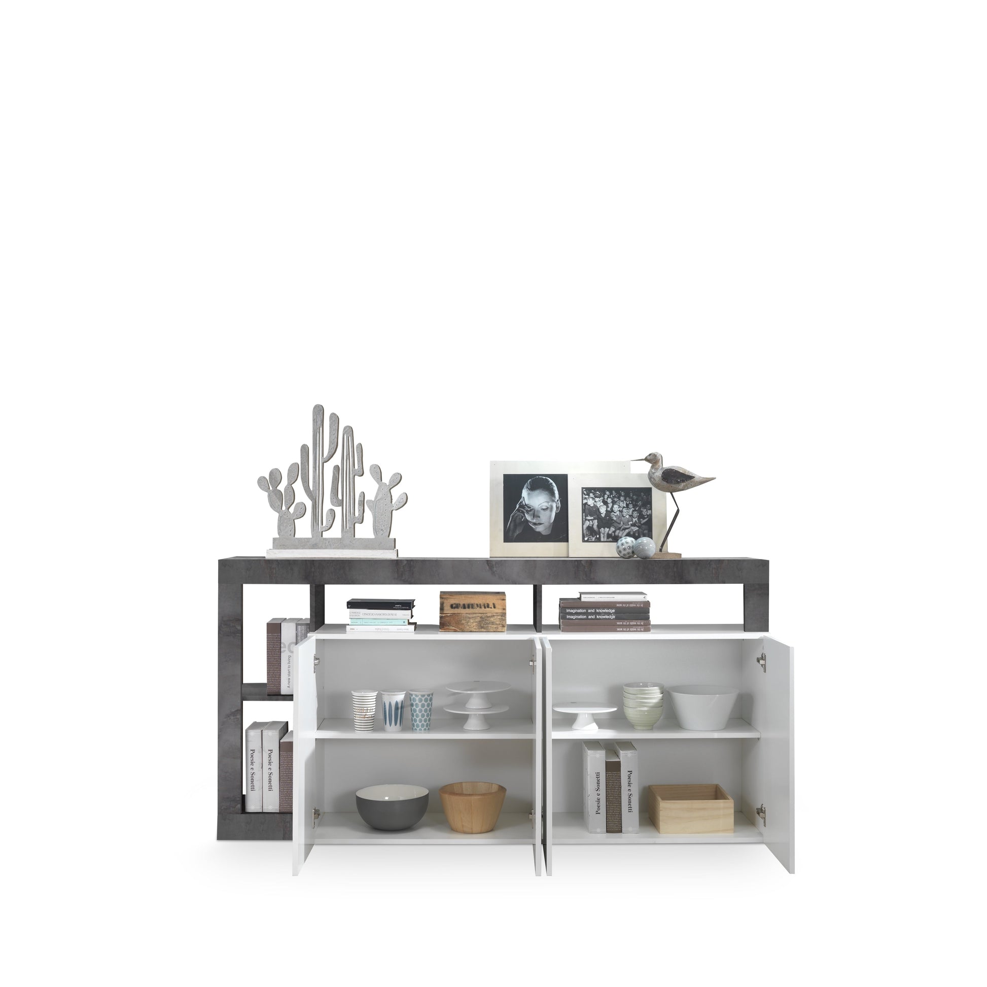 Lorenzo 4 Door White Gloss and Anthracite Sideboard - FurniComp