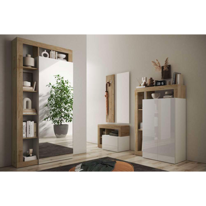 Lorenzo Natural Oak 1 Door Mirrored Tall Narrow Hallway Wardrobe - FurniComp