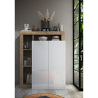 Lorenzo Natural Oak & High White Gloss Shoe Storage Cabinet - FurniComp