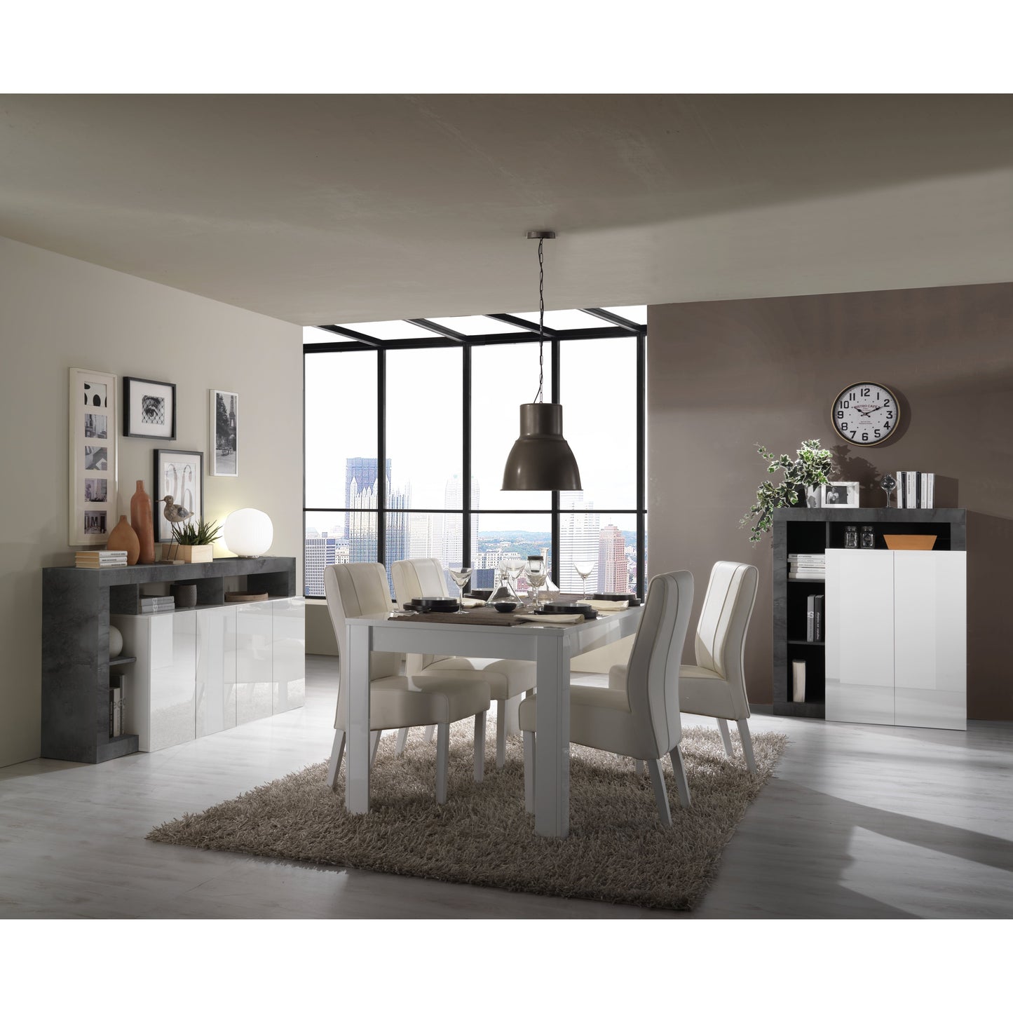 Lorenzo 4 Door White Gloss and Anthracite Sideboard - FurniComp