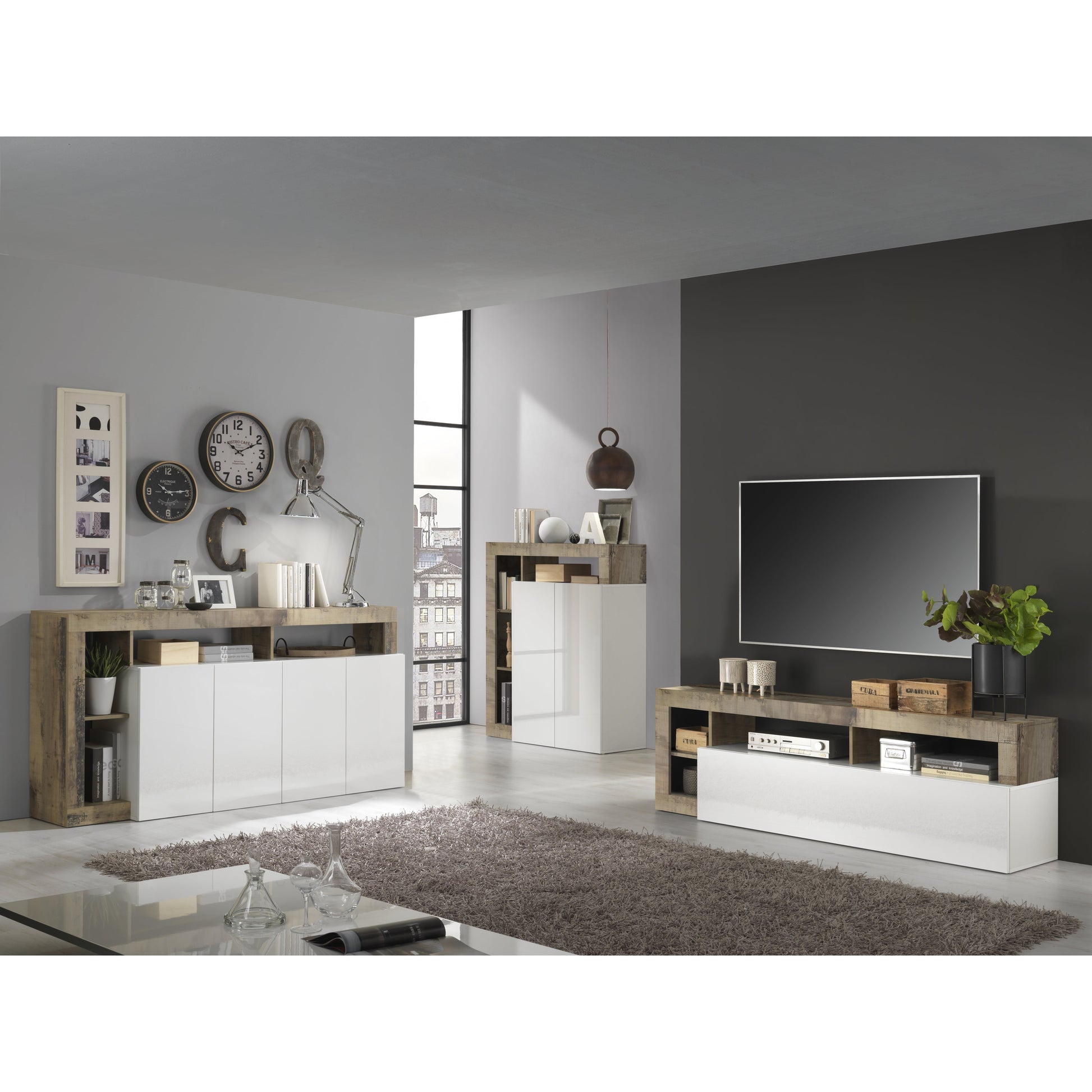 Lorenzo 2 Door White Gloss and Natural Oak Sideboard - FurniComp