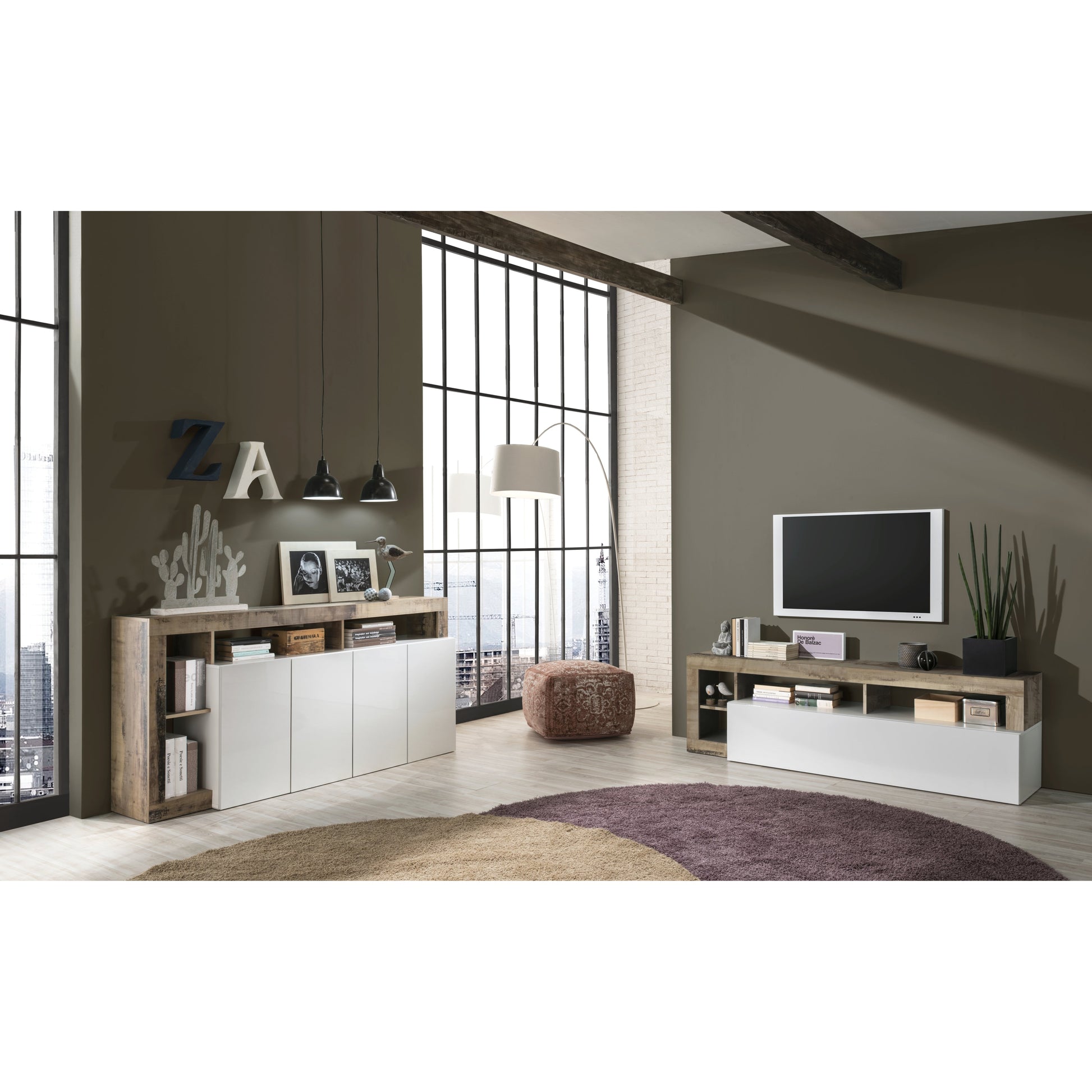 Lorenzo 2 Door White Gloss and Natural Oak Sideboard - FurniComp