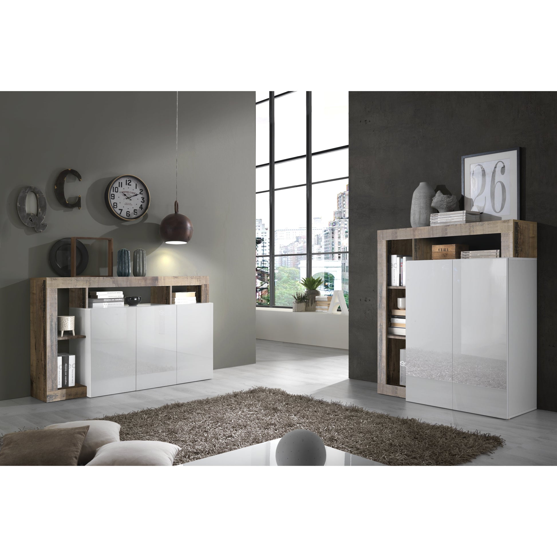 Lorenzo 2 Door White Gloss and Natural Oak Sideboard - FurniComp