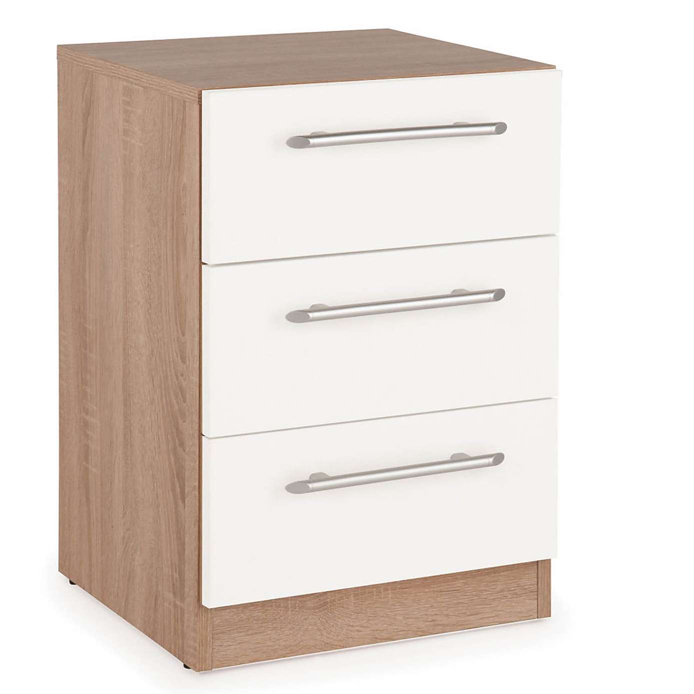 Louise 3 Drawer White and Oak Bedside - FurniComp