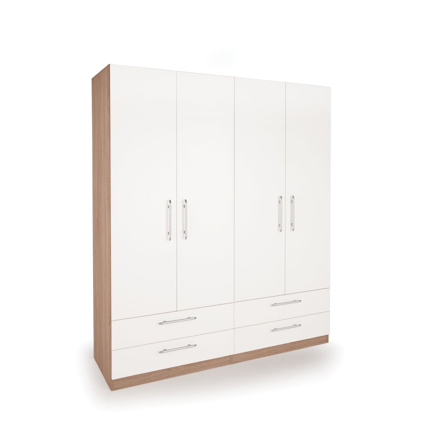 Louise Oak and White 4 Door 4 Drawer Wardrobe - FurniComp