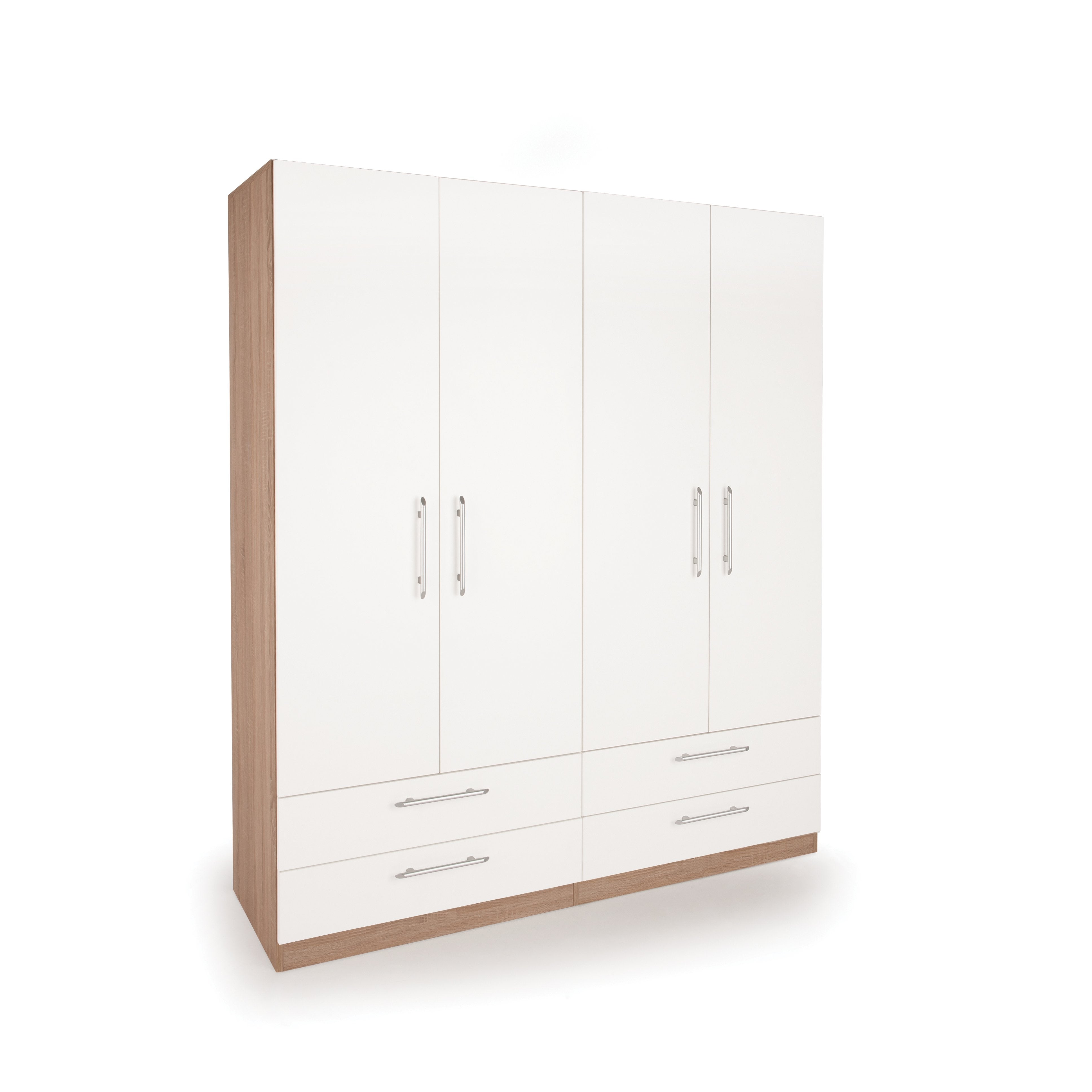 Louise Oak and White 4 Door 4 Drawer Wardrobe - FurniComp