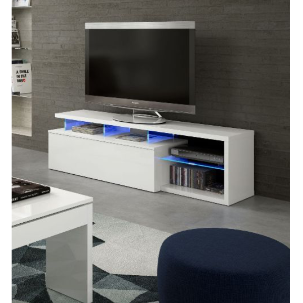 Lumen White Soft Gloss TV and Media Unit With LED Lights - FurniComp