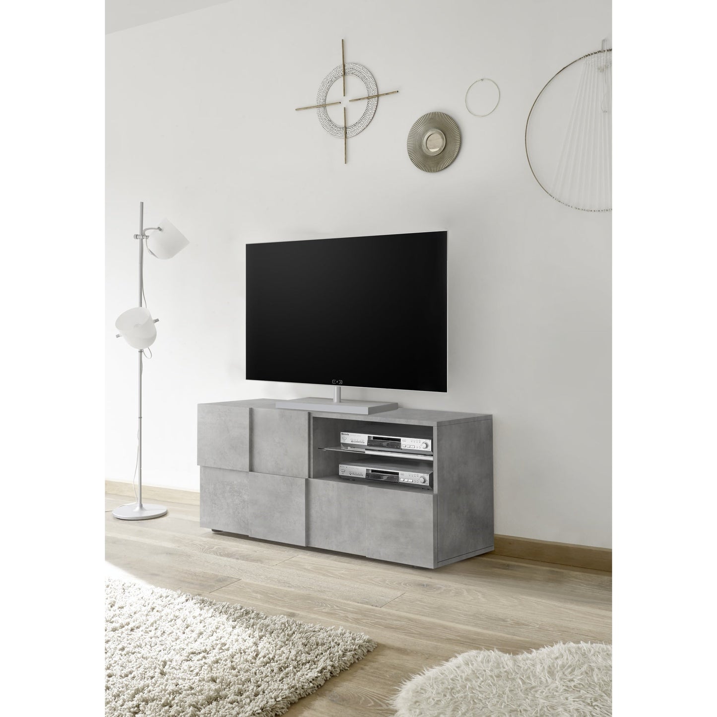 Lyon 1 Door 1 Drawer Small Concrete Grey TV Unit - FurniComp