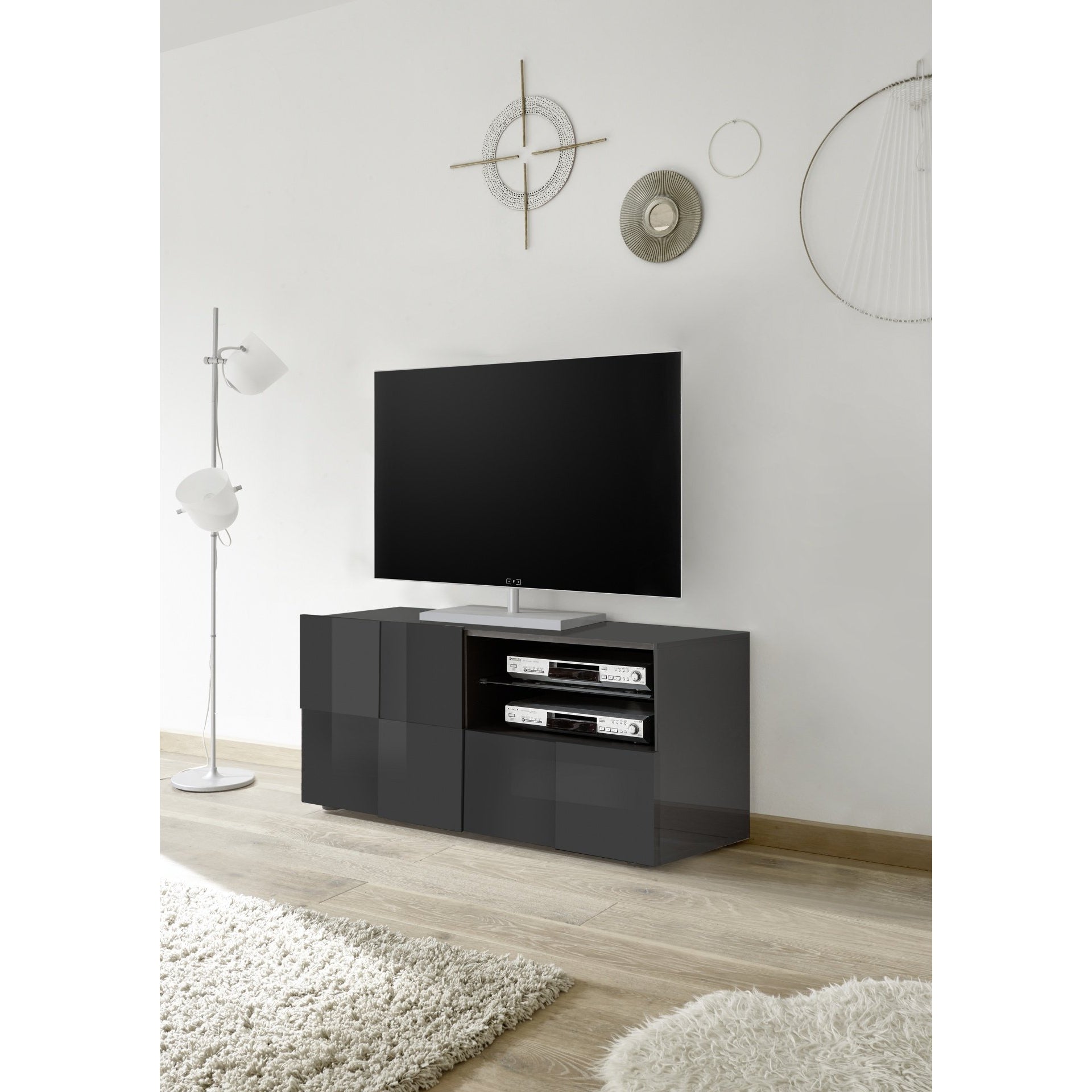 Lyon 1 Door 1 Drawer Small Grey Gloss TV Unit - FurniComp