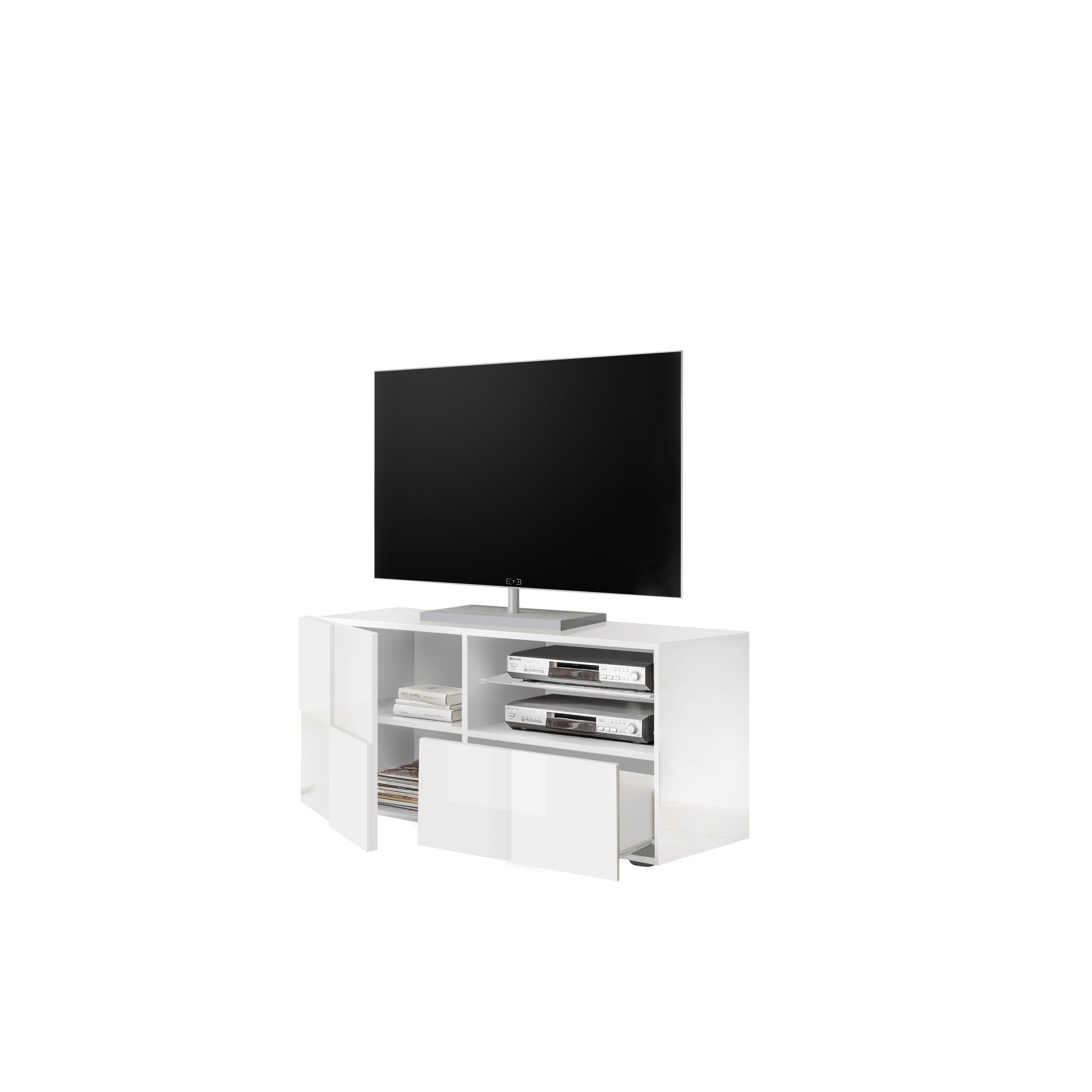 Lyon 1 Door 1 Drawer Small White Gloss TV Unit - FurniComp