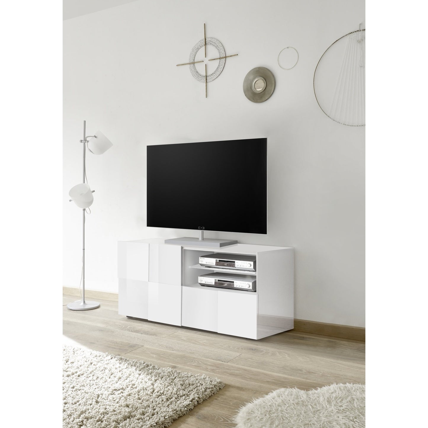 Lyon 1 Door 1 Drawer Small White Gloss TV Unit - FurniComp