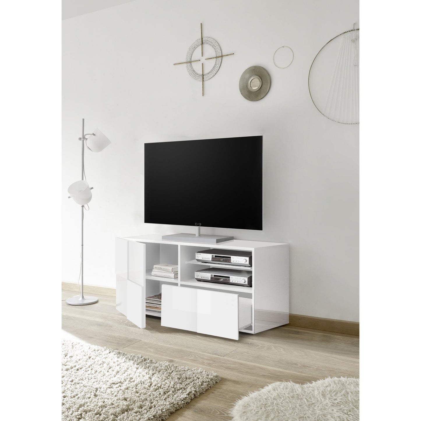 Lyon 1 Door 1 Drawer Small White Gloss TV Unit - FurniComp