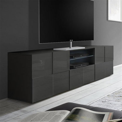 Lyon 2 Door 1 Drawer Large Grey Gloss TV Unit - FurniComp