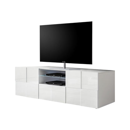 Lyon 2 Door 1 Drawer Large White Gloss TV Unit - FurniComp