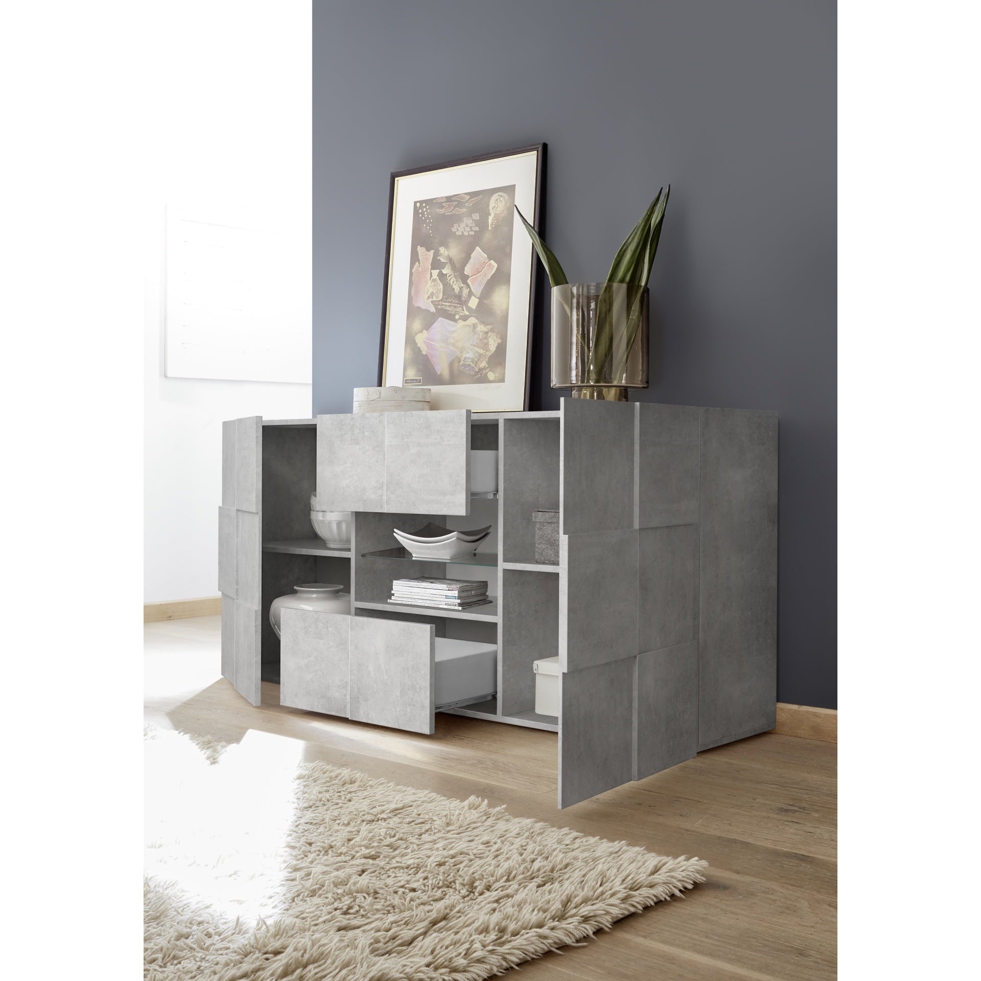 Lyon 2 Door 2 Drawer Concrete Grey Sideboard - FurniComp