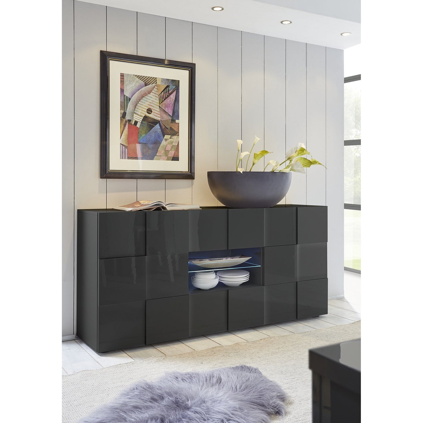 Lyon 2 Door 2 Drawer Grey Gloss Sideboard - FurniComp