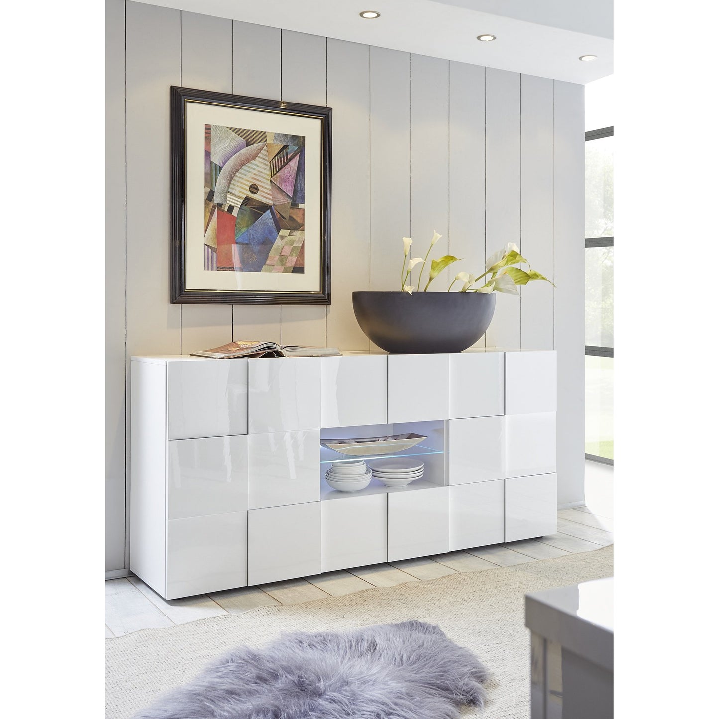 Lyon 2 Door 2 Drawer White Gloss Sideboard - FurniComp