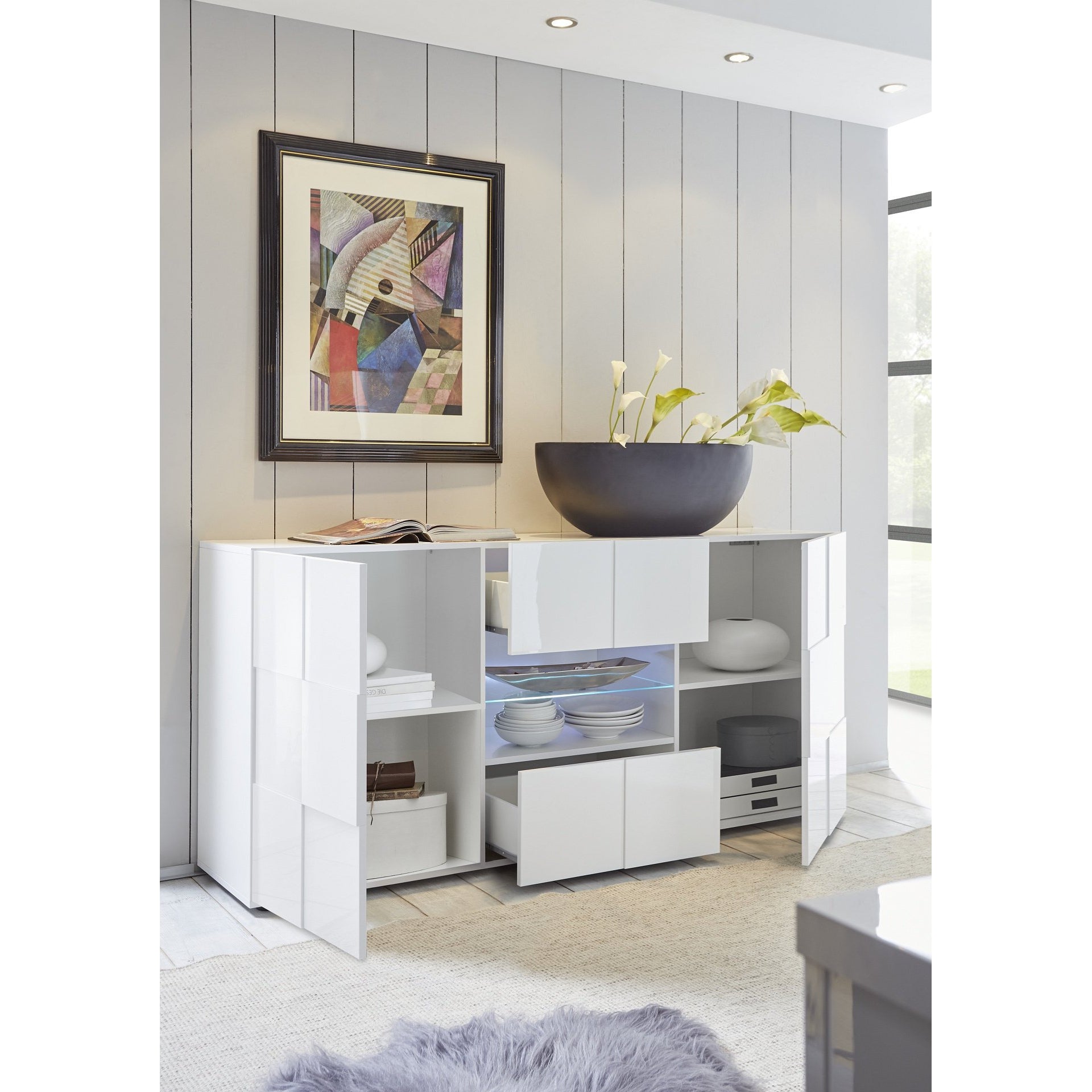 Lyon 2 Door 2 Drawer Grey Gloss Sideboard - FurniComp