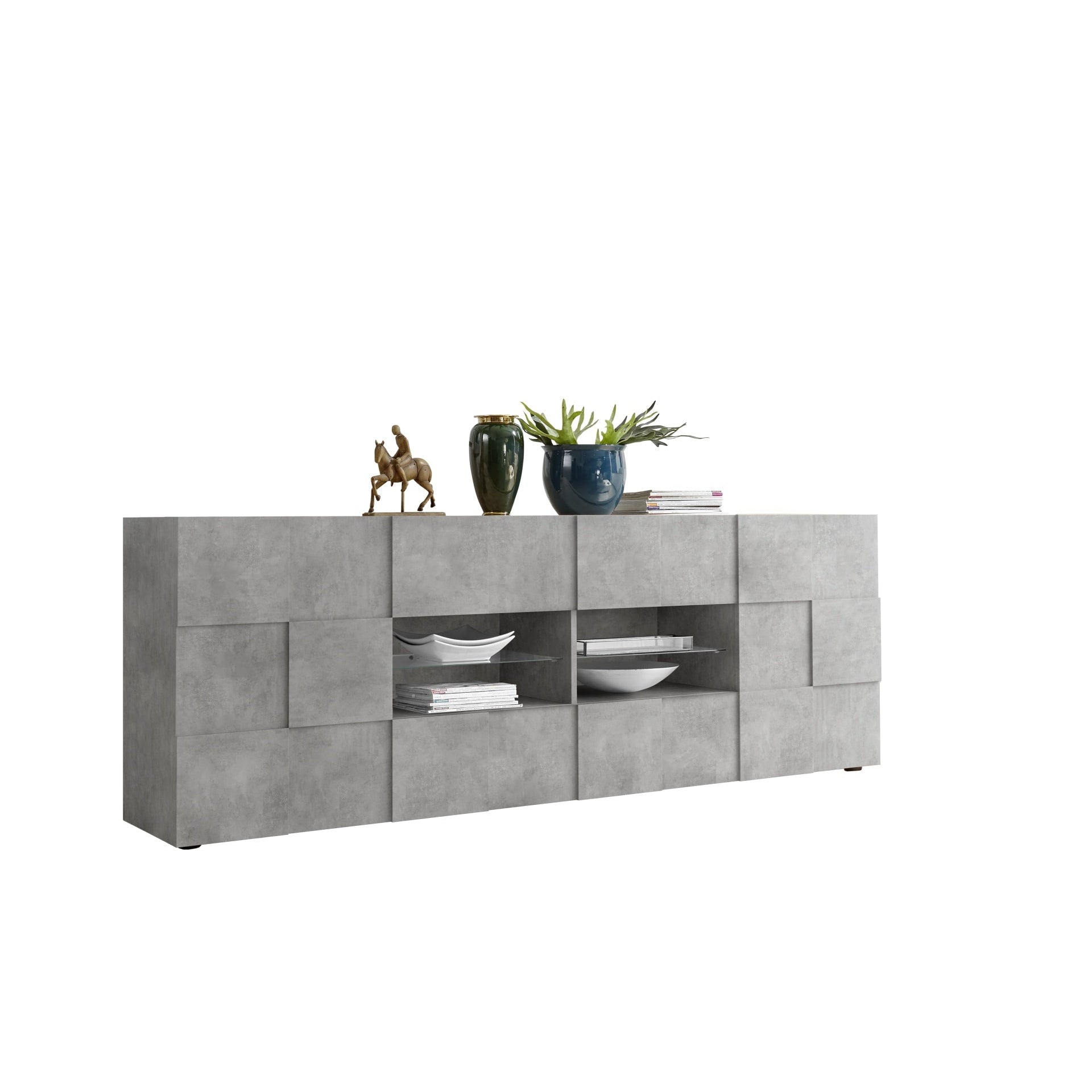 Lyon 2 Door 4 Drawer Large Concrete Grey Sideboard - FurniComp