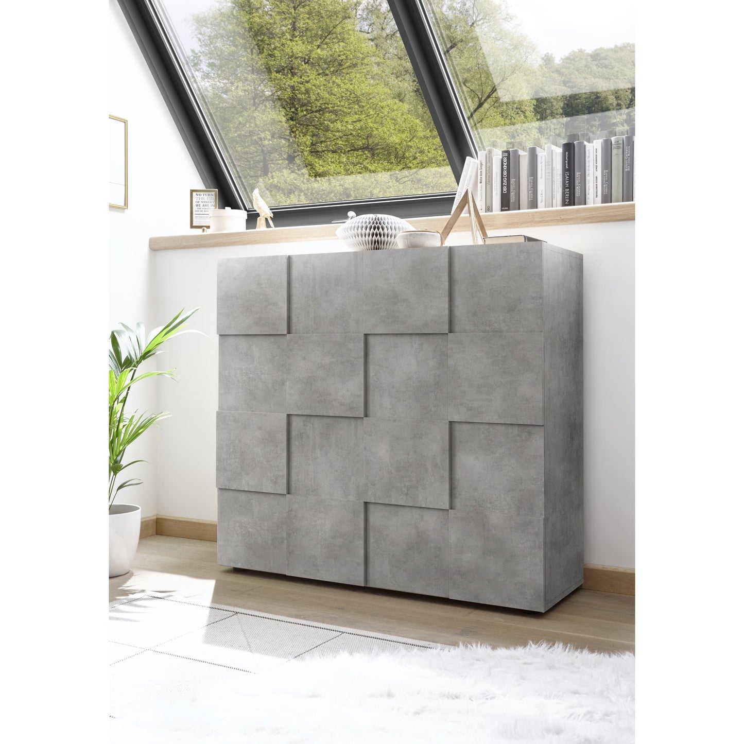 Lyon 2 Door Concrete Grey Tall Sideboard/Highboard - FurniComp