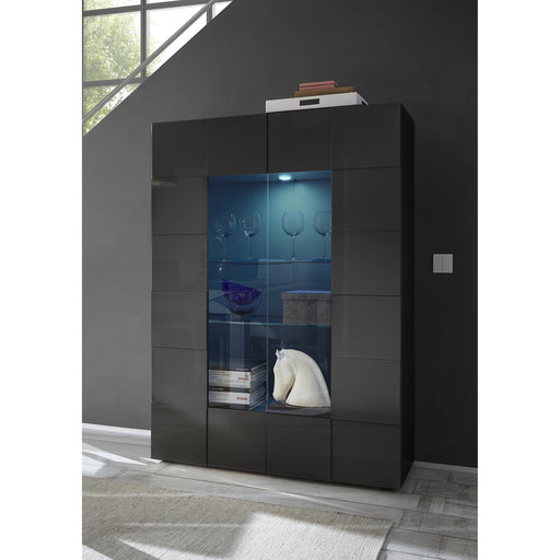 Lyon 2 Door Grey Gloss Glass Display Cabinet - FurniComp