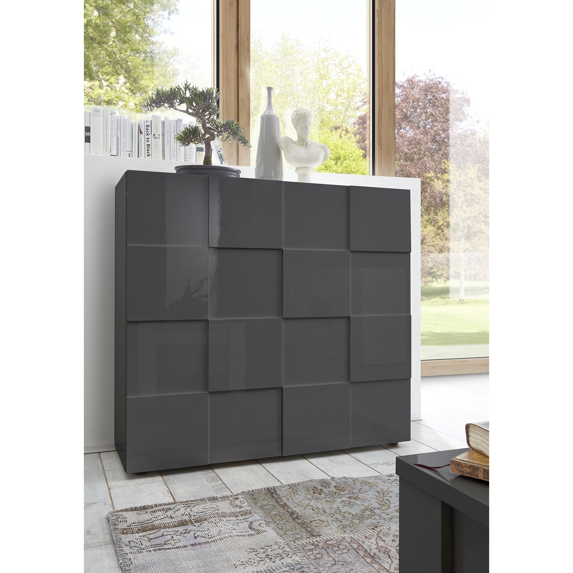 Lyon 2 Door Grey Gloss Tall Sideboard/Highboard - FurniComp