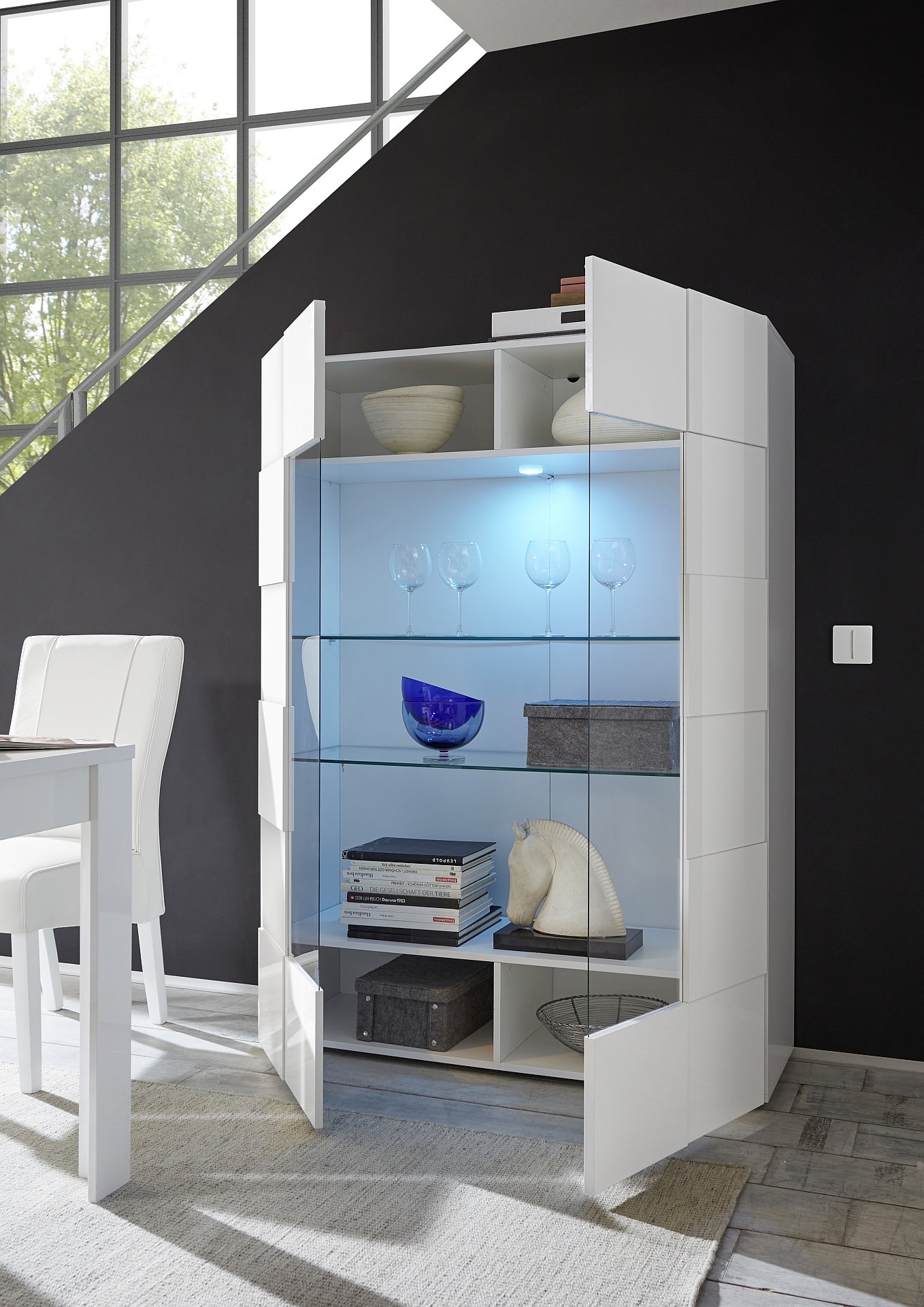 Lyon 2 Door White Gloss Glass Display Cabinet - FurniComp