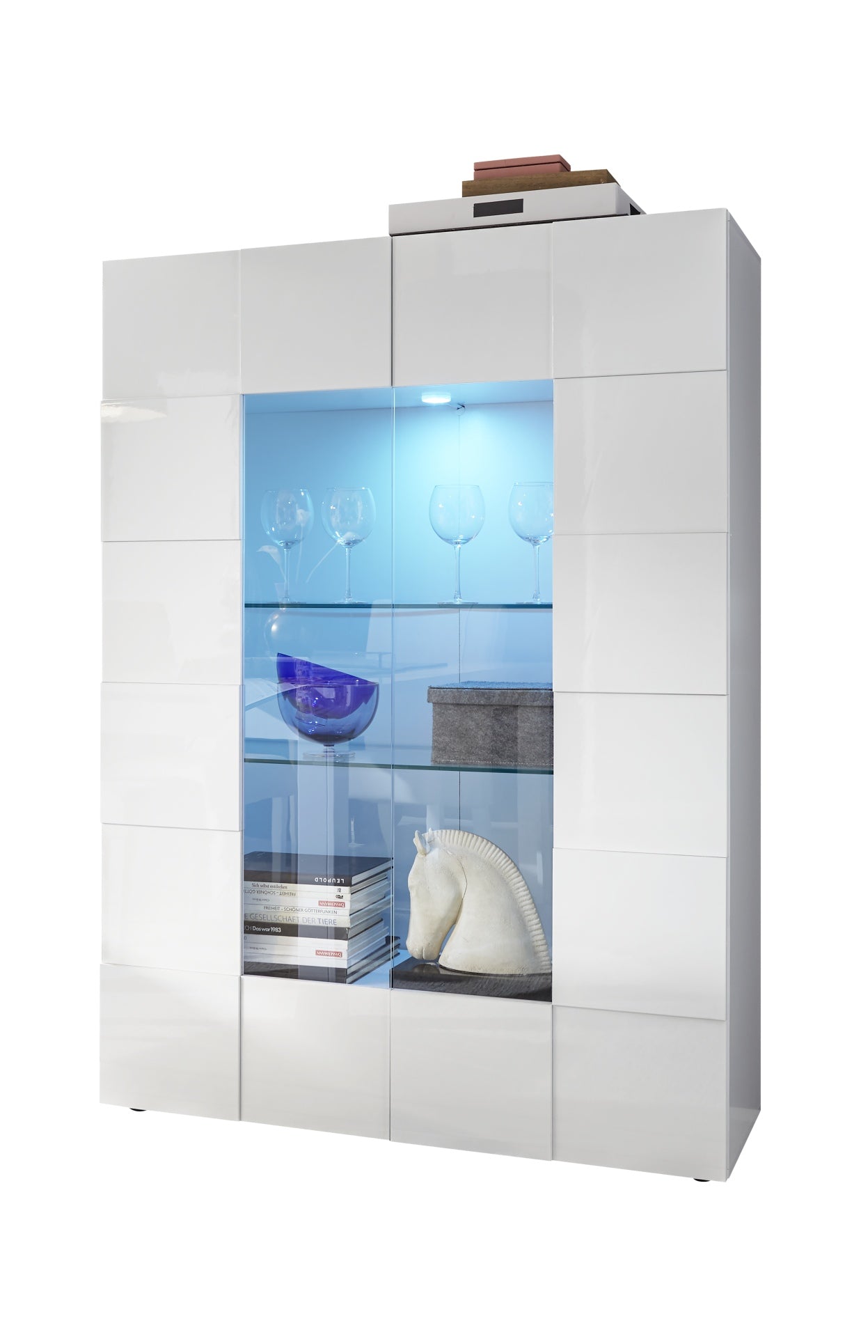 Lyon 2 Door White Gloss Glass Display Cabinet - FurniComp