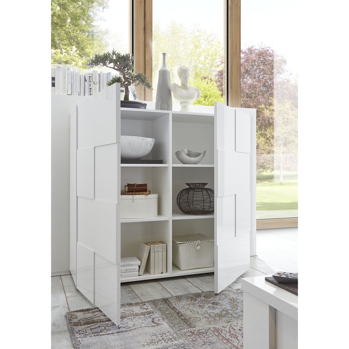 Lyon 2 Door White Gloss Tall Sideboard/Highboard - FurniComp