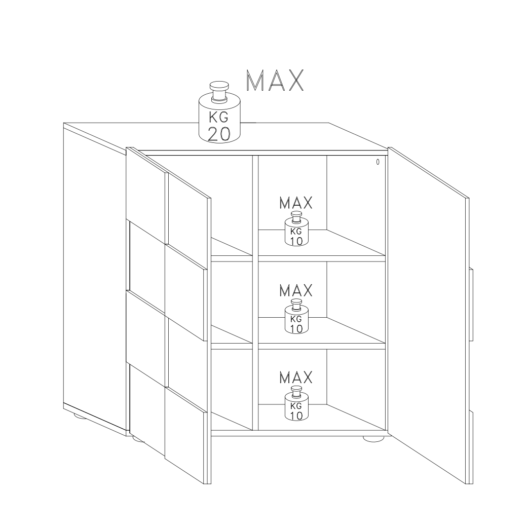 Lyon 2 Door White Gloss Tall Sideboard/Highboard - FurniComp