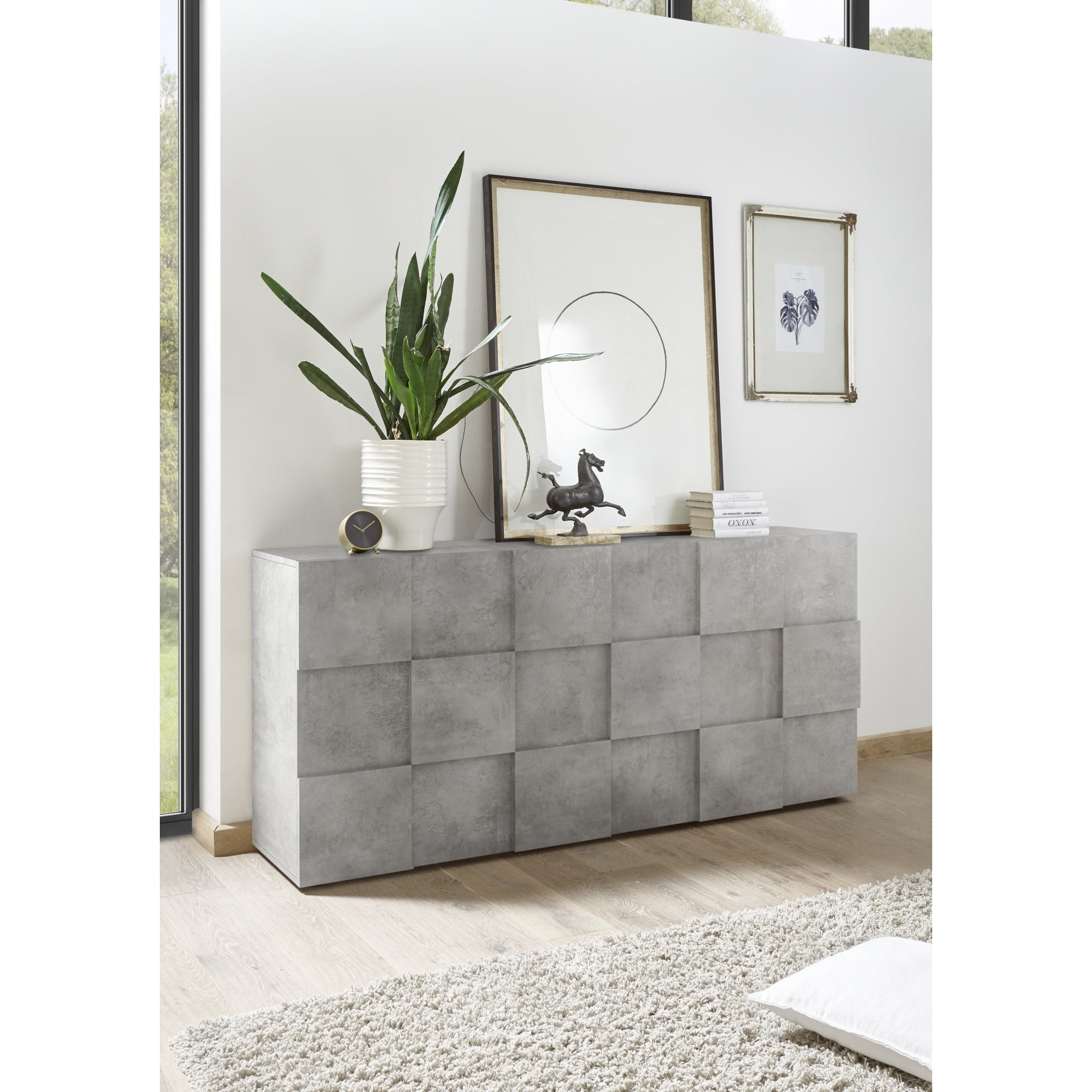 Lyon 3 Door Concrete Grey Sideboard - FurniComp