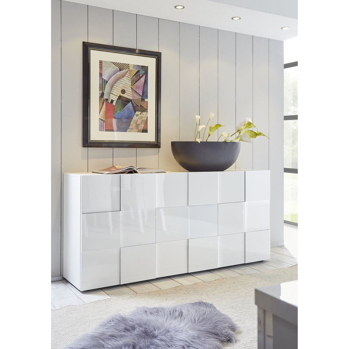 Lyon 3 Door White Gloss Sideboard - FurniComp