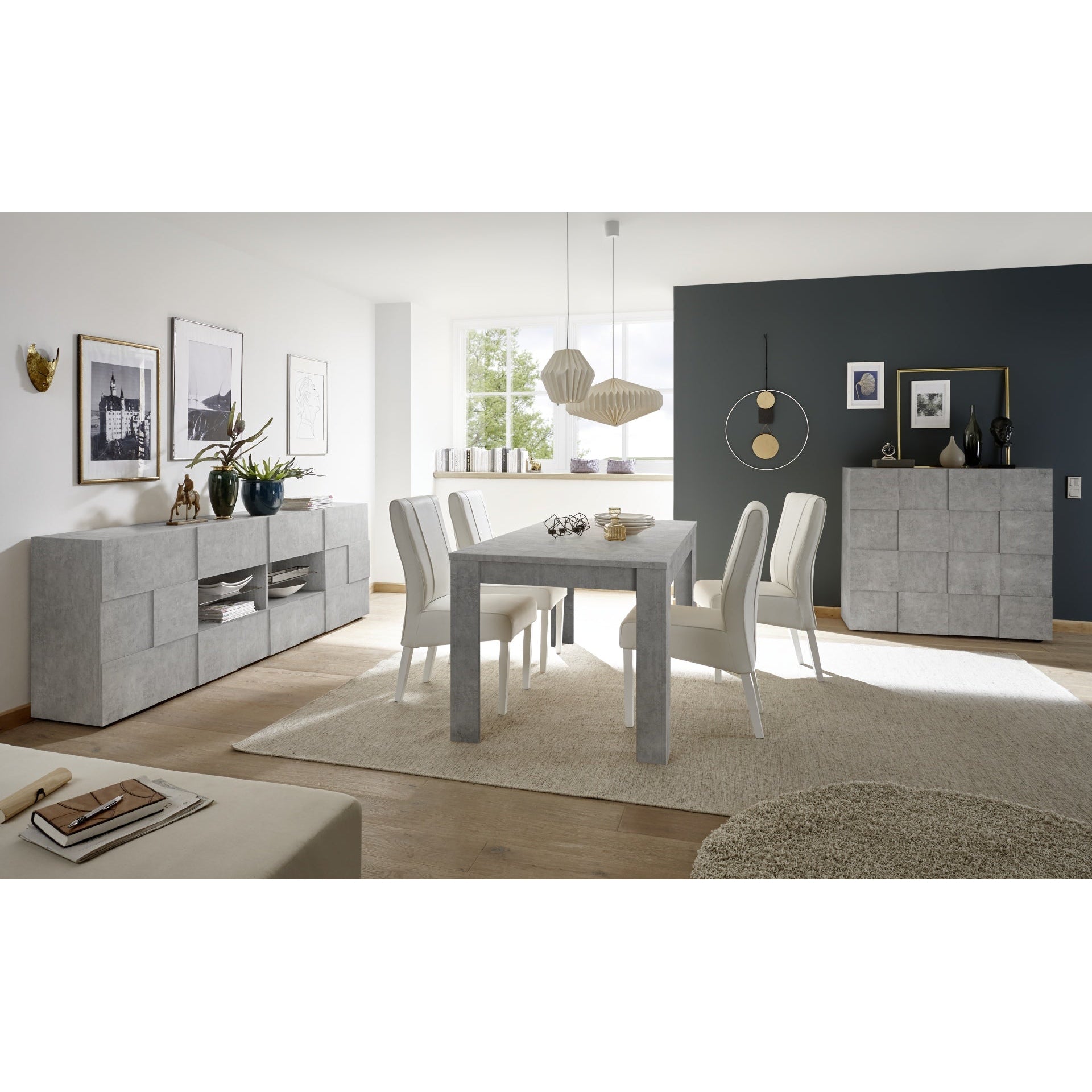 Lyon 2 Door Concrete Grey Tall Sideboard/Highboard - FurniComp