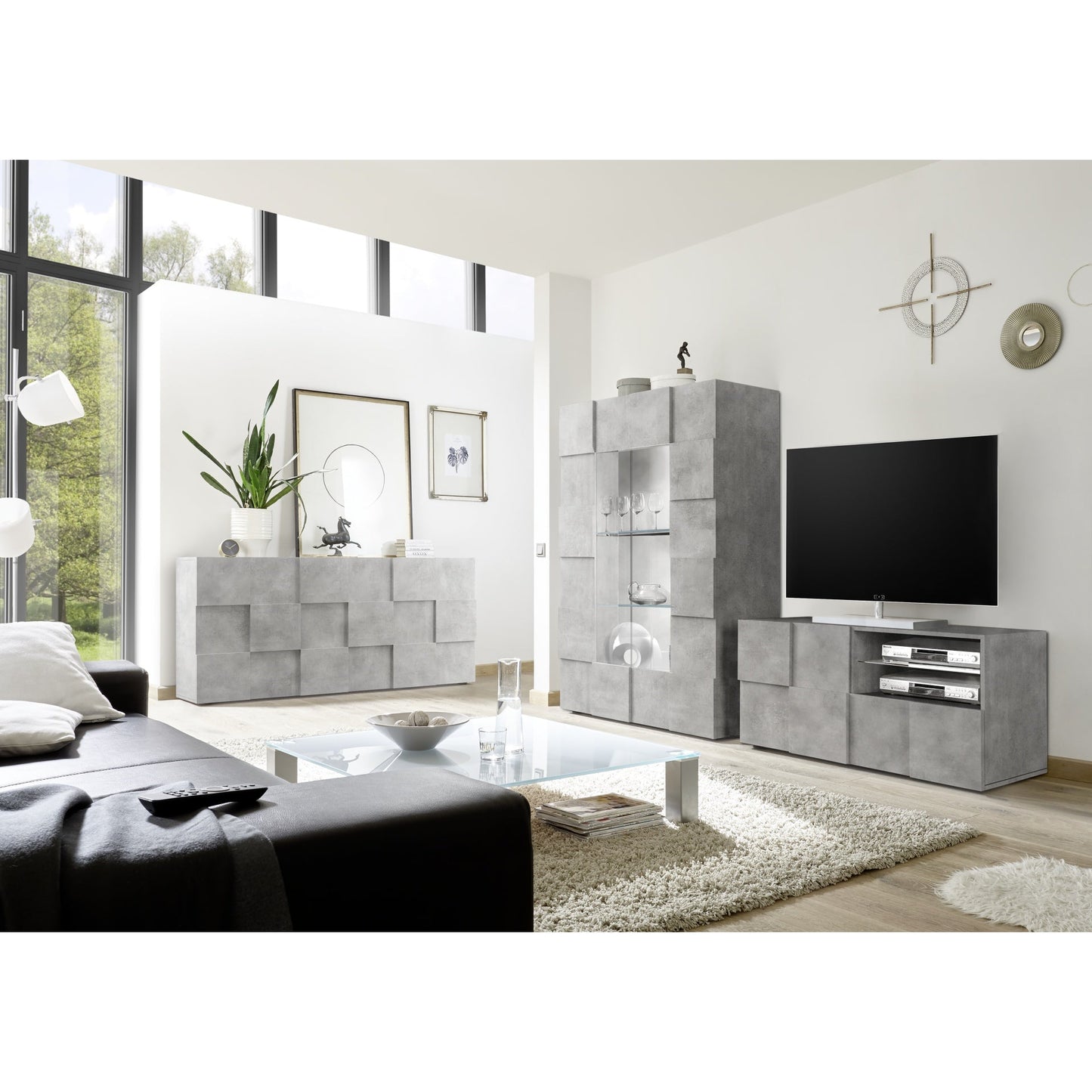 Lyon 3 Door Concrete Grey Sideboard - FurniComp