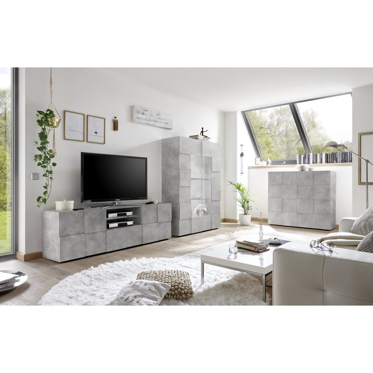 Lyon 3 Door Concrete Grey Sideboard - FurniComp