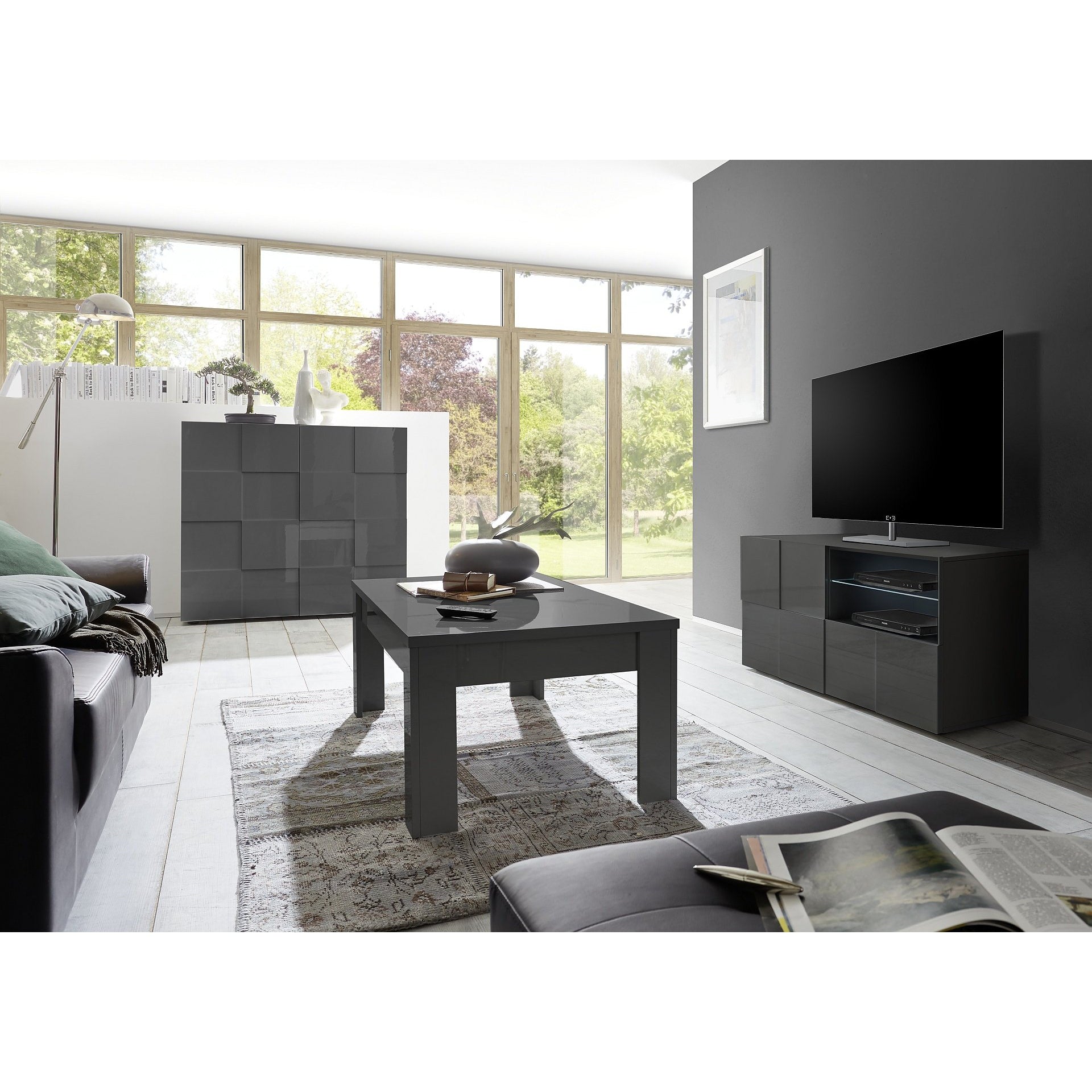 Lyon 1 Door 1 Drawer Small Grey Gloss TV Unit - FurniComp