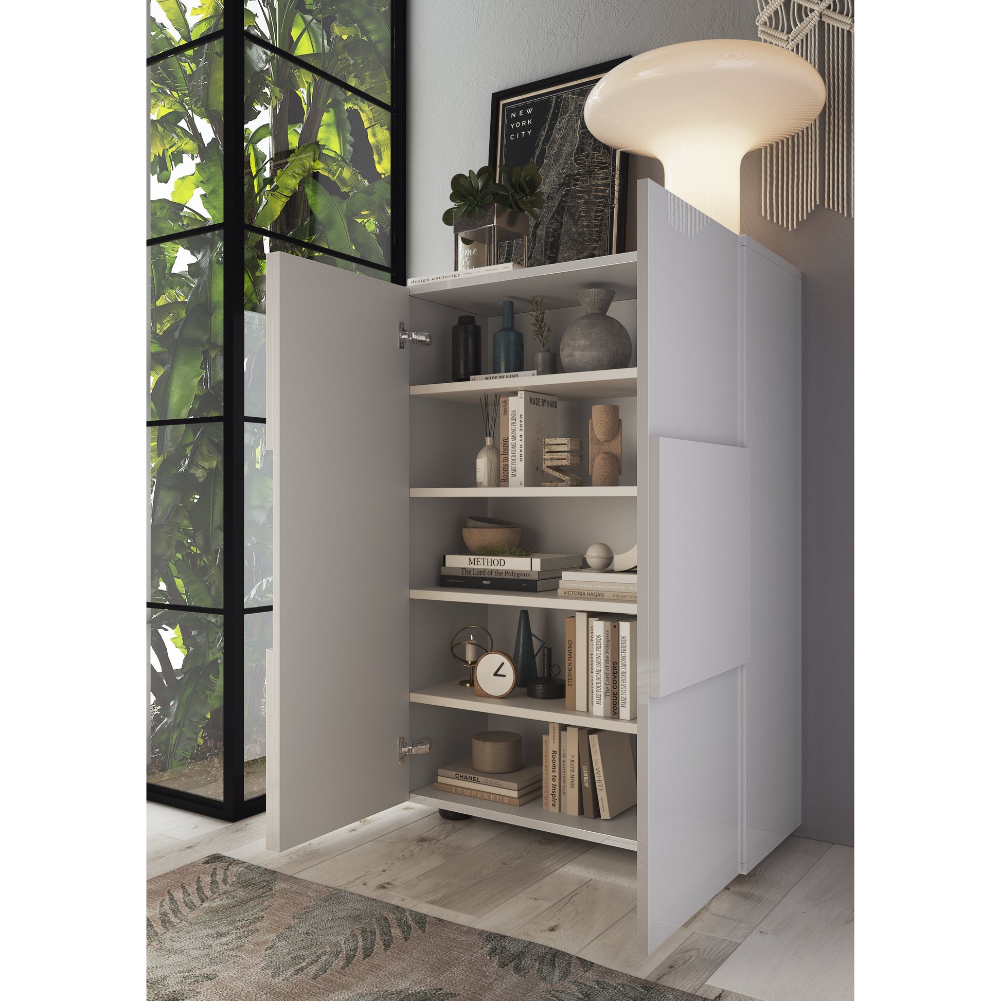 Lyon Large White Gloss Shoe Storage Cabinet - FurniComp