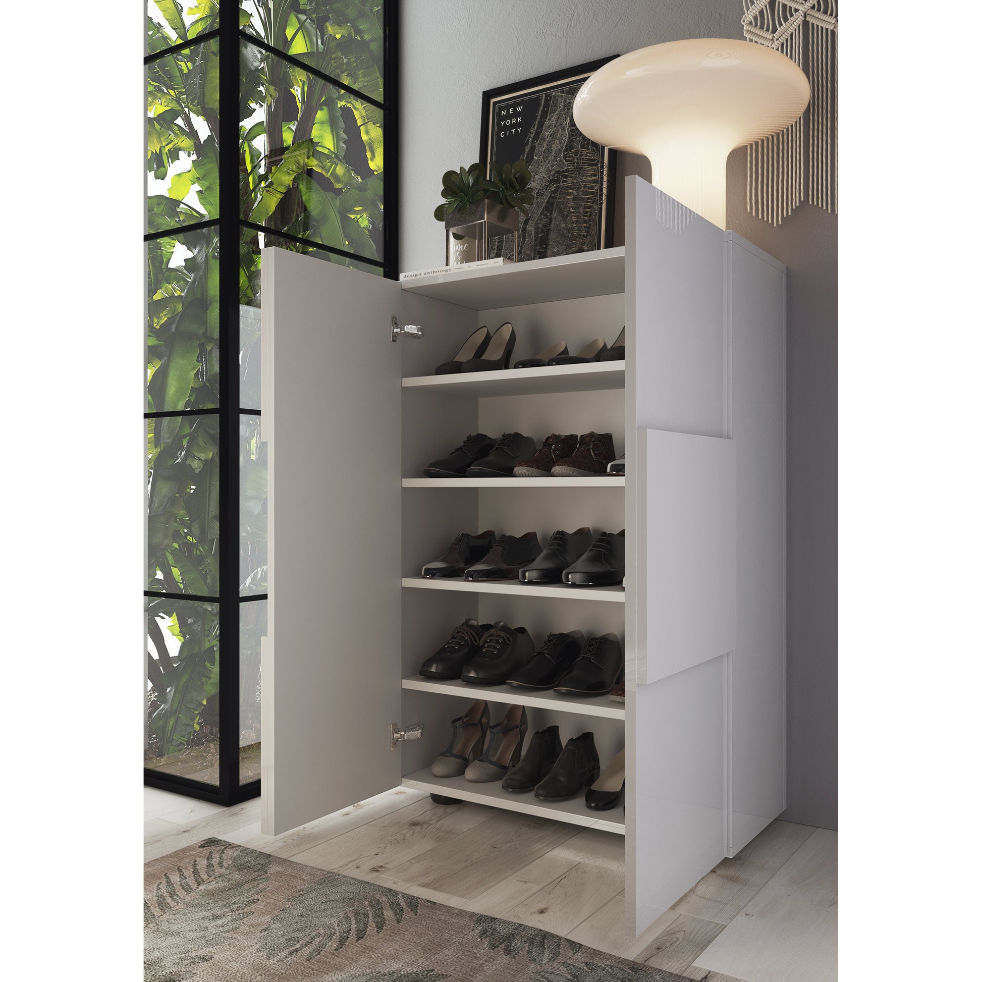 Lyon Large White Gloss Shoe Storage Cabinet - FurniComp