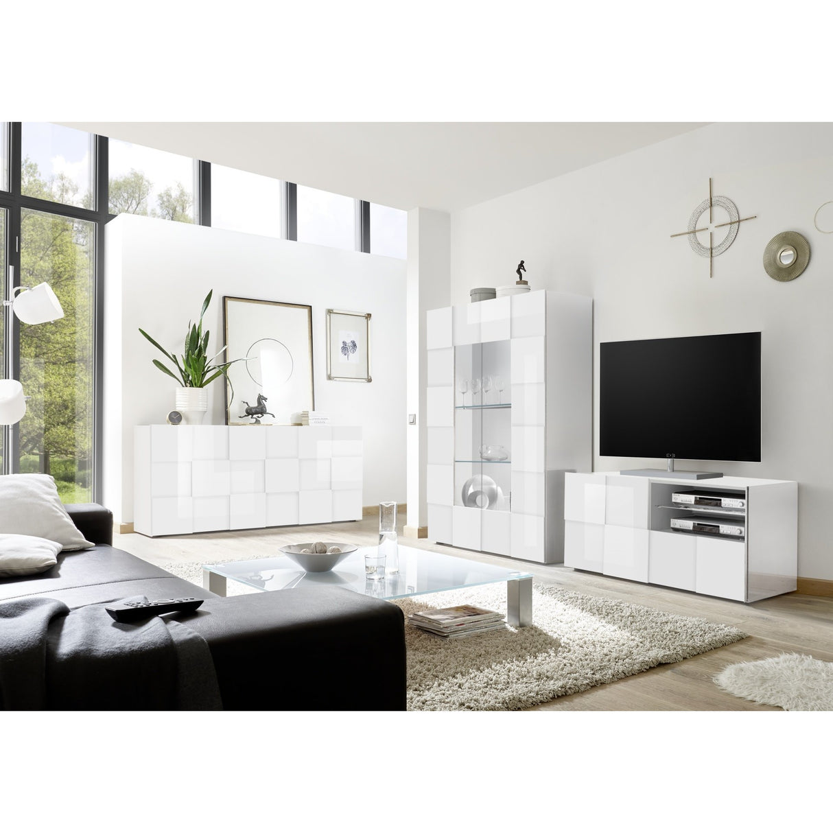 Lyon 3 Door White Gloss Sideboard - FurniComp