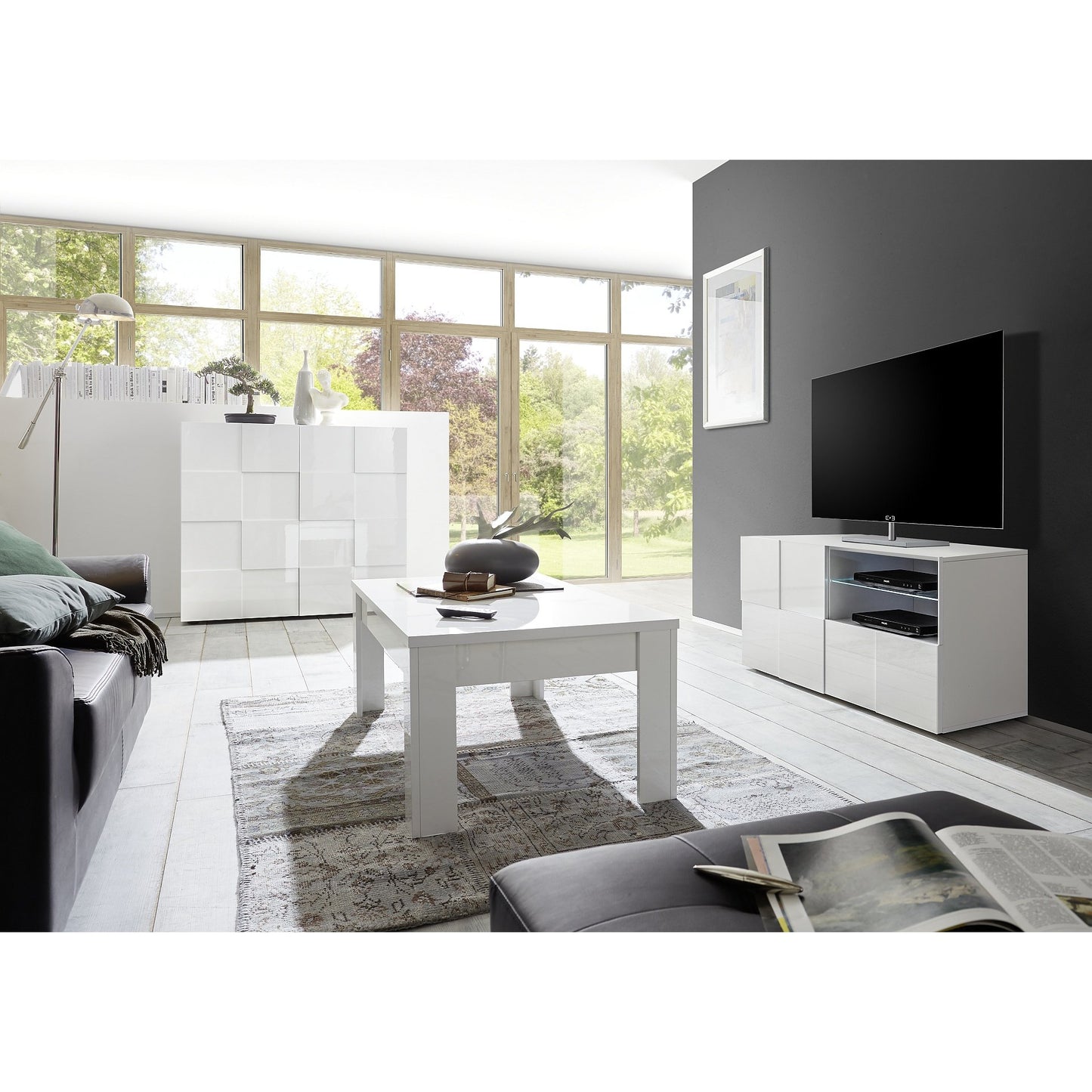 Lyon 1 Door 1 Drawer Small White Gloss TV Unit - FurniComp