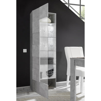 Lyon Tall 1 Door Concrete Grey Glass Display Cabinet - FurniComp