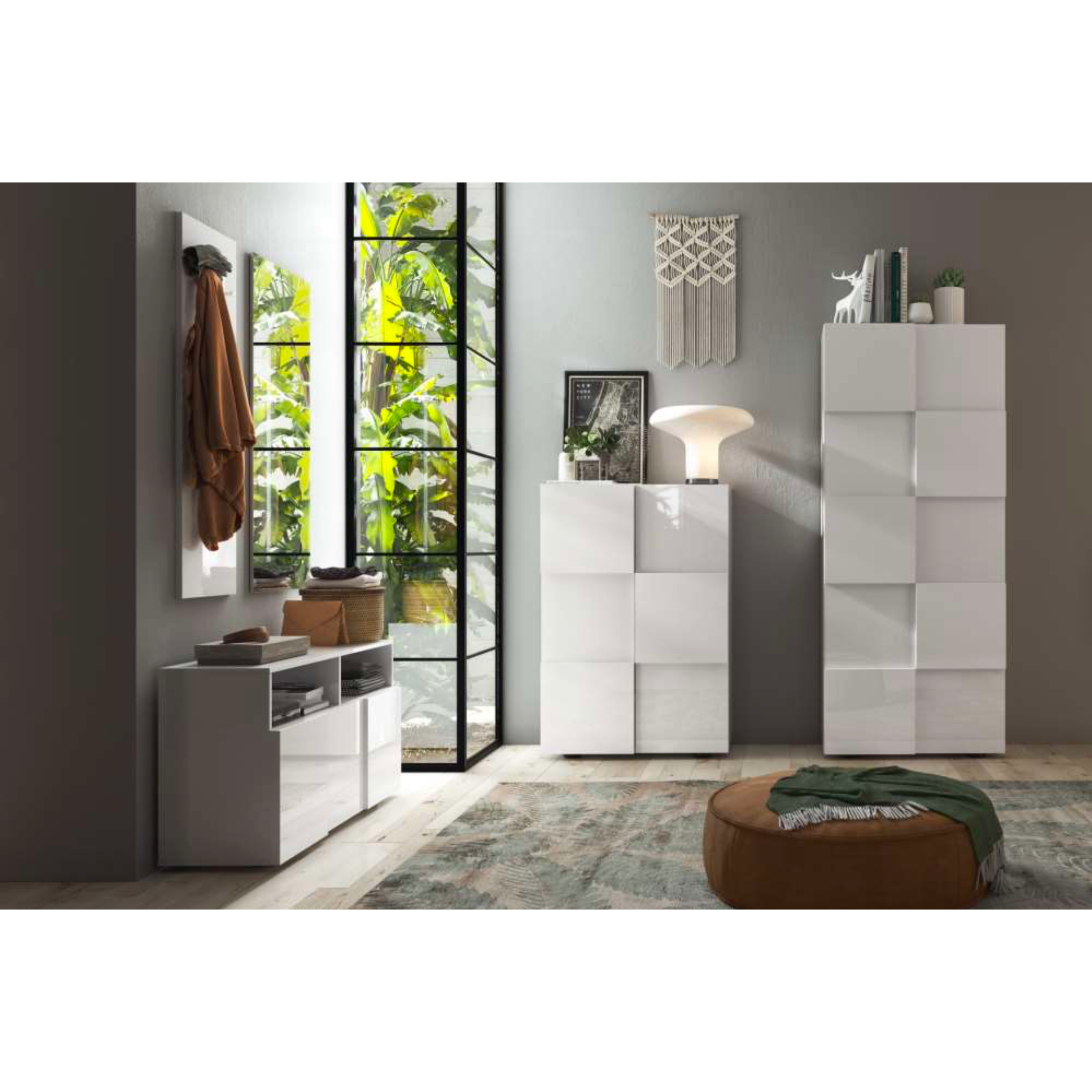 Lyon White Gloss Tall Narrow Shallow Depth Hallway Wardrobe - FurniComp