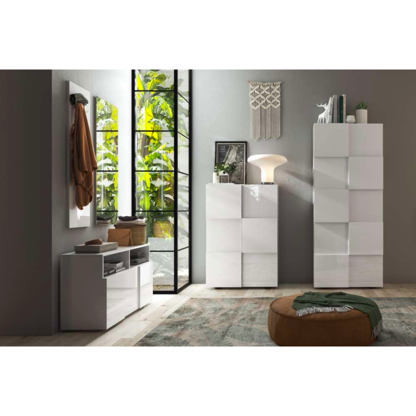 Lyon White Gloss Tall Narrow Shallow Depth Hallway Wardrobe - FurniComp