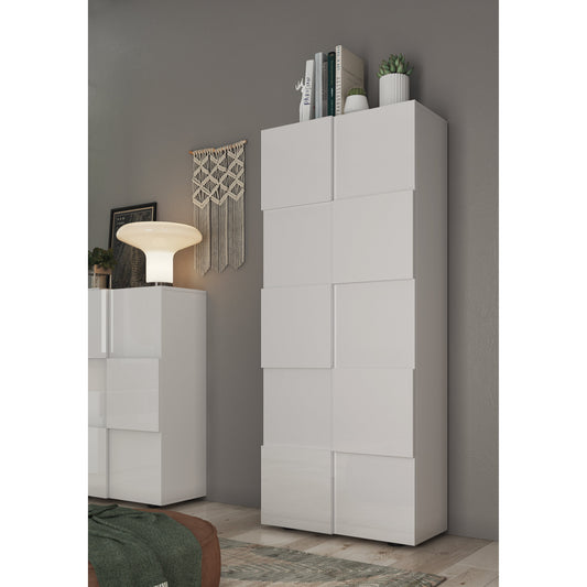 Lyon White Gloss Tall Narrow Shallow Depth Hallway Wardrobe - FurniComp